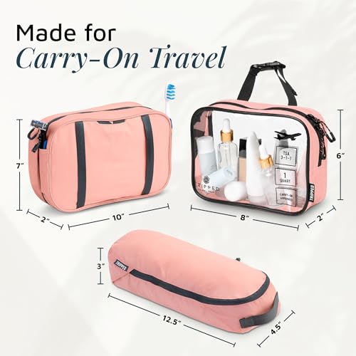 Toiletry Bag Kit 3 Piece Set: Hanging Travel Toiletry Bag + 311 TSA Cosmetic Liquid Bag + Accessory Organizer Pouch - color: Pink