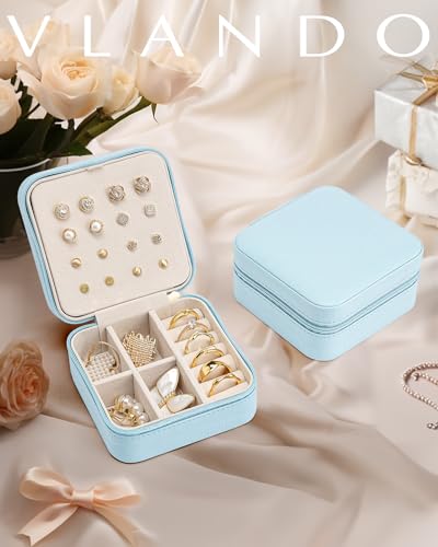 VLANDO Travel Jewelry Case, Bridesmaid Gift for Women - Small Travel Jewelry Box for Girls Women - Blue - color: Blue