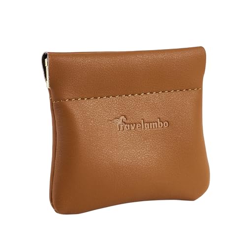 Travelambo Leather Squeeze Coin Purse Pouch Change Holder For Men & Women - color: Brown