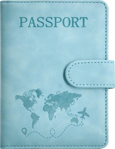 Passport Holder, Passport Cover with Credit Card Slot and Boarding Pass Slot Combo, Passport Wallet Case Book Travel Must Have, RFID Blocking Leather Travel Accessories, Light Blue - color: Light Blue