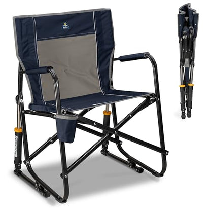 GCI Outdoor Freestyle Rocker Camping Chair | Portable Folding Rocking Chair with Solid, Durable Armrests, Drink Holder & Comfortable Backrest — Indigo Blue - color: Indigo Blue, style: Freestyle Rocker