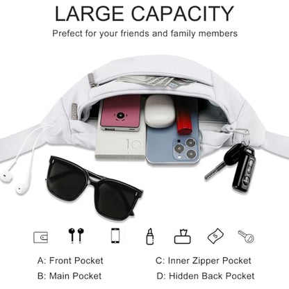 MAXTOP Large Crossbody Fanny Pack with 4-Zipper Pockets,Gifts for Enjoy Sports Festival Workout Traveling Running Casual Hands-Free Wallets Waist Pack Phone Bag Carrying All Phones - color: White, style: Large Fanny Pack(4 Zipper Pockets)
