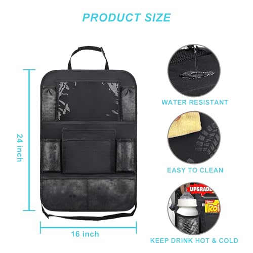 Matenf Car Organizer Back Seat with 9 Storage Pockets & 10″ Tablet Holder, 1Pack Seat Back Cover for Kids Toddlers, Kick Mats Protector, Keep Cars Vehicles Organized & Tidy, Travel Accessories