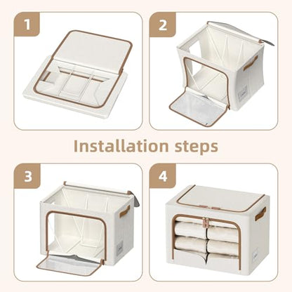 FHSQX 6 Pack Clothes Storage Bins with Metal Frame, Cream White, 19.7x15.7x13.8 inch - color: Cream White, size: 19.7x15.7x13.8 inch