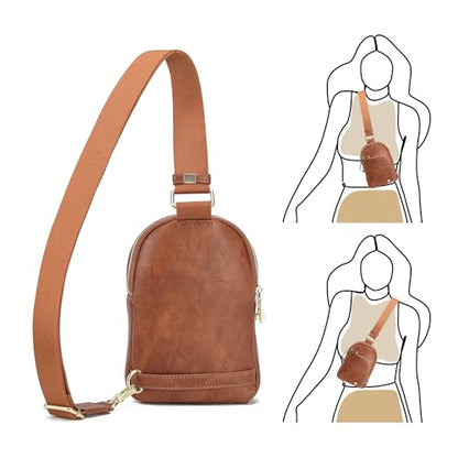 INICAT RFID Blocking Sling Bag, Anti Theft Crossbody Bag for Women Compact Travel Purses Leather - color: Bronw Deep