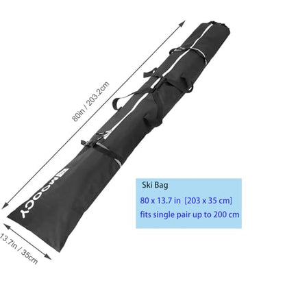 MOOCY Ski Bag for Air Travel, Unpadded Snow Bag Fits Skis Up to 200cm, Carrying Bag for Adults and Children - color: Black with White Trim