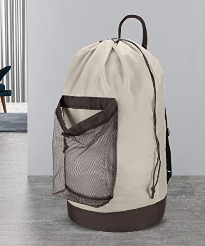 Dalykate Backpack Laundry Bag, 115L Large Hamper with Shoulder Straps, Drawstring Closure, Mesh Pocket, Khaki - color: Khaki
