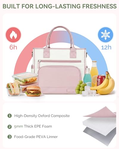 HOMESPON Insulated Lunch Bag Women Wide Opening Adult Lunch Box Large Leakproof Cooler Bag for Work Picnic Beach Family College Lunch Teacher Tote Bag with Adjustable Shoulder Strap Cup Holder(Pink) - color: Pink