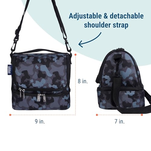 Wildkin Kids Two Compartment Insulated Lunch Bag – Keeps Food Hot or Cold, Easy-Clean Lining, Leak-Resistant & BPA-Free – Boys & Girls, Ideal for School, Travel & Daycare – Black Camo - color: Black Camo
