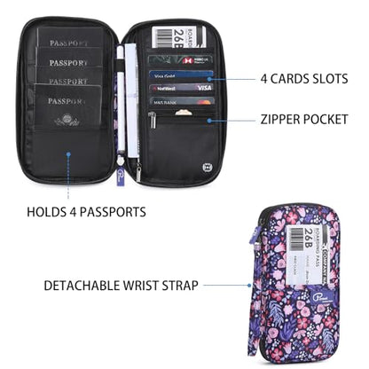 VanFn RFID Travel Passport Wallet, Family Passport Holder, Trip Document Organizer P.Travel Series - color: Pure Flower Pink