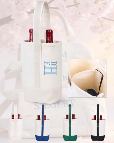 Personalized 2 Bottle Wine Gift Tote Bags w/Name- Wine Cooler Carrier for Travel, BYOB Restaurant, Wine Tasting, Party, Dinner, Gift for Wedding, Wine Lovers for Women & Men
