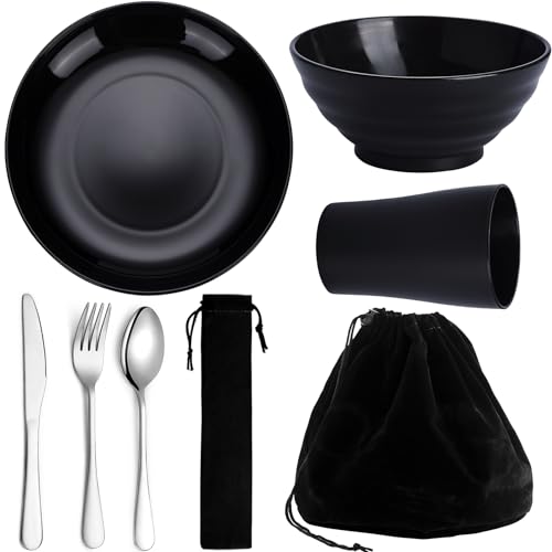 Kyraton Camping Utensils, Portable Travel Silverware Set with Reusable Light Weight Mug, Bowls and Plate, Stainless Steel Cutlery Set, Camping Mess Kit for 1 Person - color: A. 1 Person