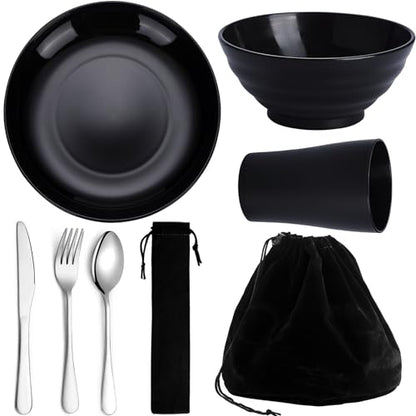 Kyraton Camping Utensils, Portable Travel Silverware Set with Reusable Light Weight Mug, Bowls and Plate, Stainless Steel Cutlery Set, Camping Mess Kit for 1 Person - color: A. 1 Person