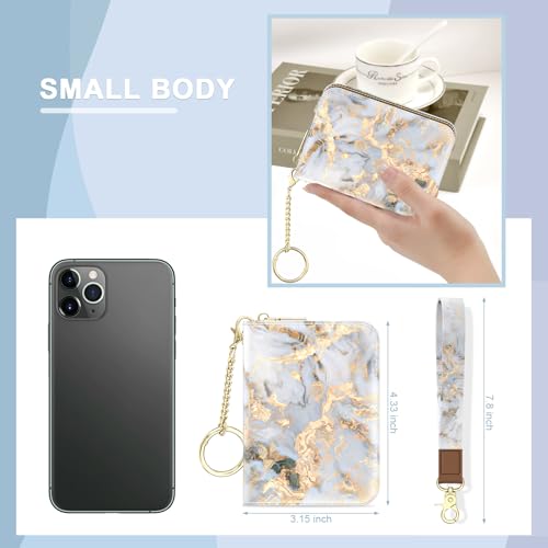 Aiawoxc Credit Card Holder, Small RFID Wallet Slim Leather Card Organizer Case with Zipper and Wristlet Strap, Grey Marble - color: B-Grey Marble, size: Wrist Strap