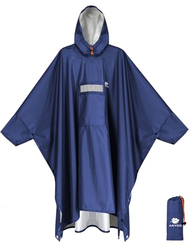 ANYOO Hooded Rain Poncho for Adults Waterproof Lightweight Rain Coat for Men Women Reusable Rain Jacket for Emergency Outdoor - color: Dark Blue