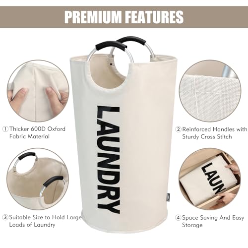 DOKEHOM 125L X-Large Laundry Basket, Collapsible Laundry Bag, Freestanding Tall Clothes Hamper, Foldable Washing Bin (Beige) - color: Beige, size: 125L