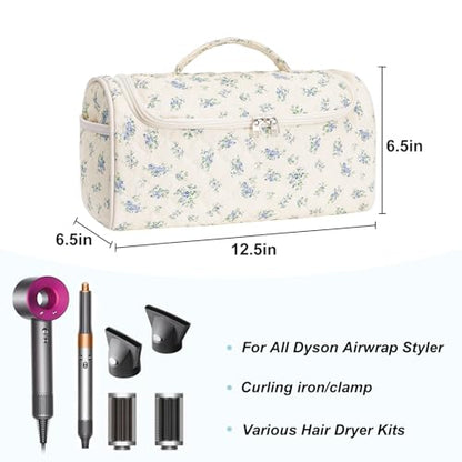 Quilted Hair Tools Travel Bag, Cute Portable Organizer Case with Hanging Hook, Compatible with Dyson Airwrap Styler,Hair Curler Accessories - color: Blue Gourd Flower