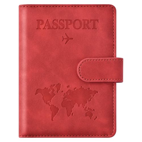 Eoehro Passport Holder for Travel Essentials, Passport Wallet Cover Case for Travel Must Haves Accessories,Passport Book Holders for Women and Men(red) - color: C-magnetic clasp- red, style: Magnetic Clasp