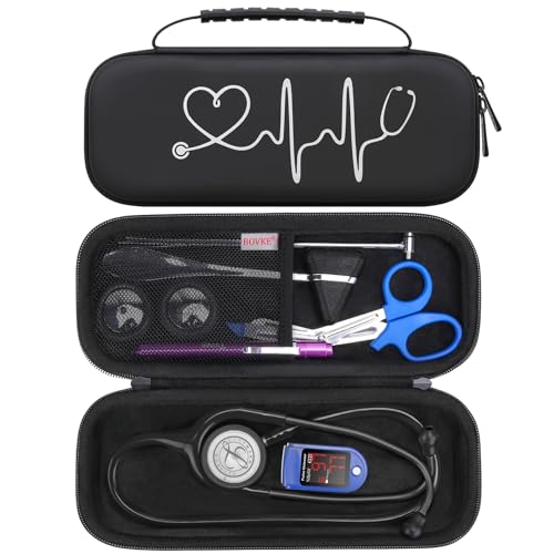 BOVKE Travel Stethoscope Case for 3M Littmann Classic III, Lightweight II S.E, MDF Acoustica Lightweight Stethoscopes, Mesh Pocket for Pen Lights, Medical Scissors, Nurse Accessories for Work, Black - color: W_Black