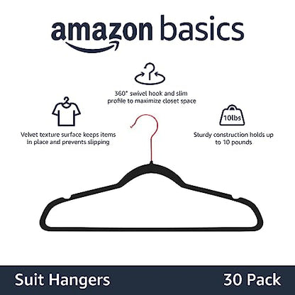 Amazon Basics Slim Velvet Non-Slip Space Saving Sturdy Suit Clothes Hangers, Closet Organizer, Black/Rose Gold, 30-Pack - color: Black/Gold, size: Pack of 30