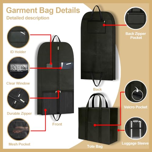 Suit Bag for Travel, Business Travel Garment Bag for Account Manager, Foldable Garment Bag with Shoe Pocket, Clear Window, Handle, Zipper, Professional Garment Bag for Hotels, Work Trips, Meetings - style: Garmentbag 54INCH 1 pack