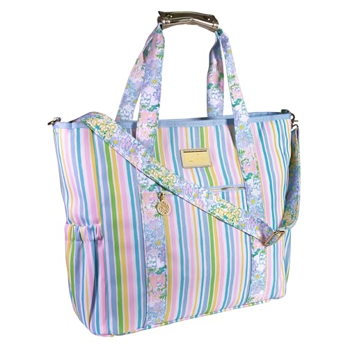Lilly Pulitzer Beach and Picnic Cooler, Insulated Bag with Adjustable Shoulder Strap and Zipper, Soft Cooler - color: Lilly Garden Stripe