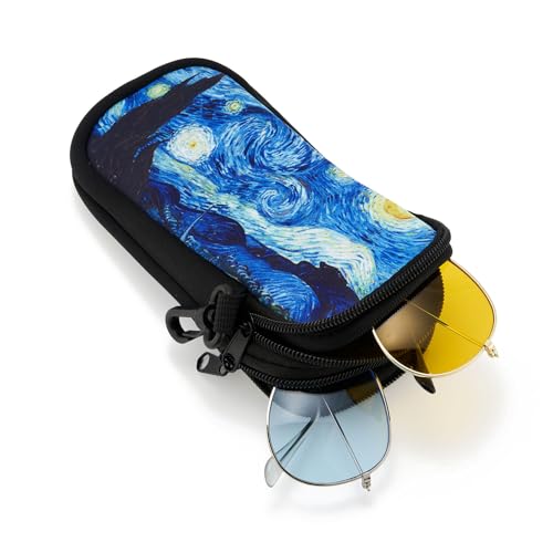 QIUTIMIY Sunglasses Soft Case Zipper Double Eyeglass Case with 2 Compartments 1 Belt Clip - color: Starry Night
