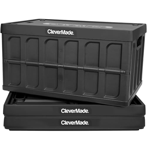 CleverMade Collapsible Storage Bins with Lids (46L, 3 Pack) – Stackable Foldable Plastic Storage Crates for Home, Closet & Trunk Organization - Obsidian - color: Obsidian, size: 46L - 3 Pack