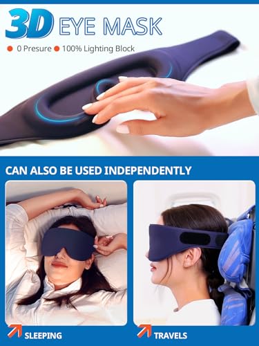 SARISUN Airplane Head Strap 3D Eye Mask, Travel Pillow Alternative for Long Flight, 360° Support Sleep Head Hold, Stop Bobblehead, Ultra-Compact Lightweight Travel Essentials, Black - color: Black
