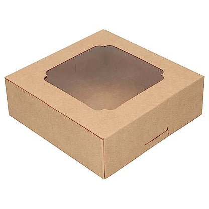 20 Pack Bakery Boxes with Window Small 6x6x2 inch for Cookie, Candy, Pastry, Brownie, Chiffon Cake, Tart, Pie, Waffle (Kraft Brown) - color: Kraft Brown