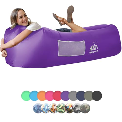 WEKAPO Inflatable Couch Air Lounger Chair - Camping & Beach Accessories, Portable Blow up Sofa for Hiking, Lawn, Indoor/Outdoor Movies & Music Festivals. Lightweight and Easy to Set Up Air Hammock - color: Purple