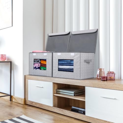 Univivi Fabric Foldable Storage Boxes [4-Pack] Large Collapsible Stackable Storage Bins with Lids, Closet Organizers and Storage Cube Basket for Home, Office, Bedroom (Gray, 17“ x 12” x 12") - color: Gray, size: 17''-4 Pack