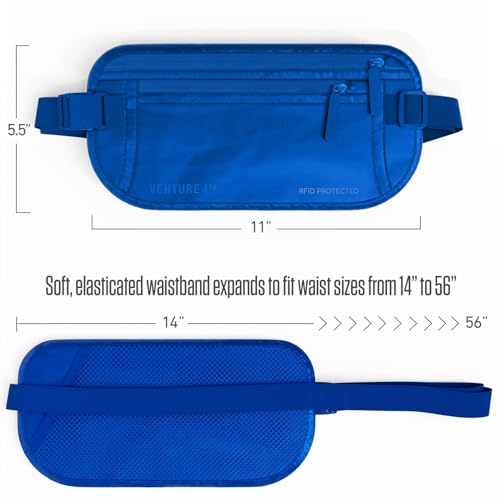 VENTURE 4TH Money Belt for Travel – Slim Hidden Under-Clothes RFID Blocking Anti-Theft Passport Holder & Travel Wallet Pouch for Men & Women to Protect Cash, Cards & Documents (Sleek Blue) - color: Sleek Blue