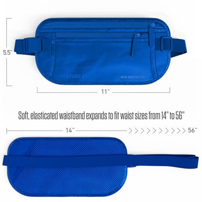 VENTURE 4TH Money Belt for Travel – Slim Hidden Under-Clothes RFID Blocking Anti-Theft Passport Holder & Travel Wallet Pouch for Men & Women to Protect Cash, Cards & Documents (Sleek Blue) - color: Sleek Blue