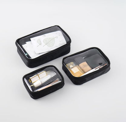Clear Makeup Bag, TSA Approved Clear Toiletry Bag, Carry on Makeup Bag, Compact Cosmetic Bag with Zipper (Small) - color: Black TPU, size: Small