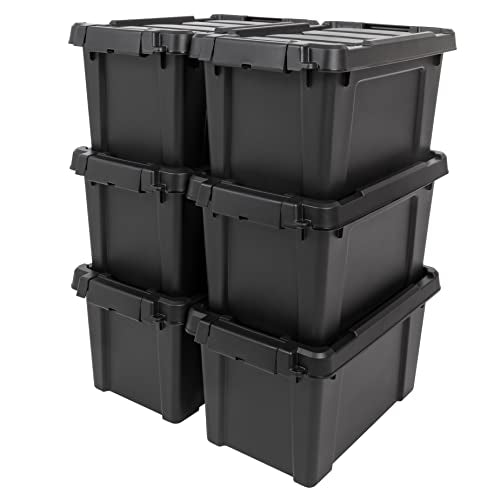 IRIS USA 5 Gallon Lockable Storage Bins with Lids, 6 Pack - Made in USA, Heavy Duty, Stackable Containers, Garage Organizing Bins Moving Tubs, Rugged Sturdy Equipment Utility Box - Black - color: Black, size: 5 Gal - 6 Pack