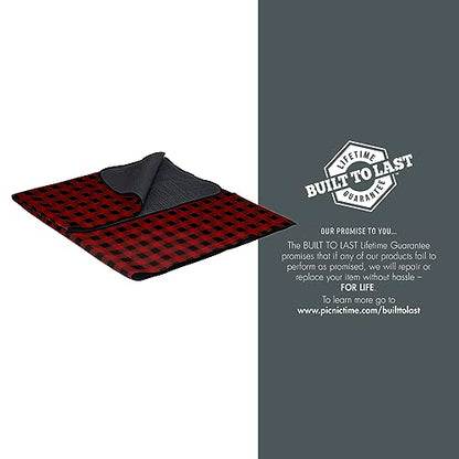 PICNIC TIME Outdoor Picnic Blanket Tote, 59"x51" Foldable Beach & Camping Blanket with Soft Fleece, Water-Resistant Bottom, Adjustable Strap & Zippered Pocket (Red & Black Buffalo Plaid) - color: Red/Black Buffalo Plaid