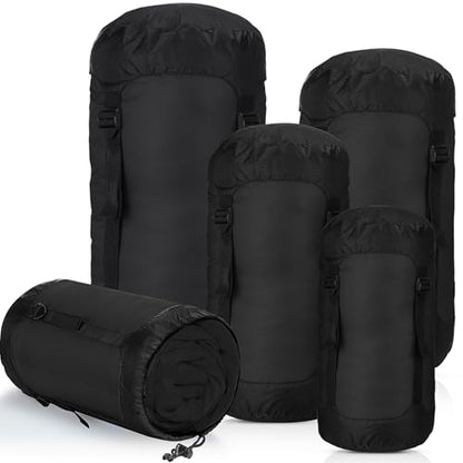 5 Pcs Compression Sacks for Backpacking 5L/10L/15L/20L/35L Camping Sleeping Bag Stuff Sack Water Resistant Sleeping Bag Storage Sack for Space Saving Hiking Gear - color: Black