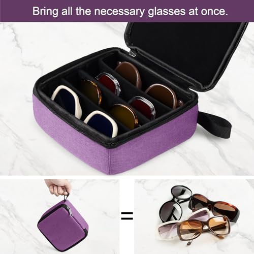 Bukere Travel Sunglasses Organizer Case, Adjustable Slot For Multiple Pairs, Portable Eyeglasses Storage Box for Men Women - color: Purple, style: 4 Slots