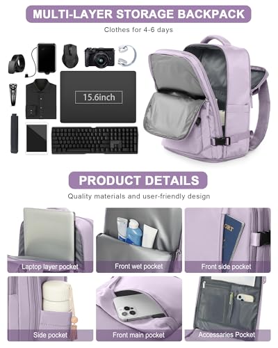 VGCUB Carry on Travel Backpack for Women Men Large Laptop Gym Work Frontier Airlines Personal Item Bag Business Airport Lightweight Backpack Flight Approved Mochilas de Viaje, Purple - color: Purple, style: Large