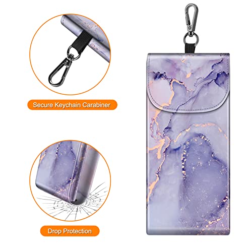 FINTIE Double Glasses Case with Carabiner Hook, Portable Vegan Leather Eyeglass Case Anti-scratch Sunglasses Pouch - color: Lilac Marble