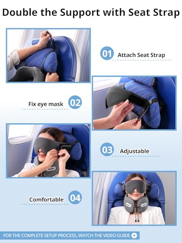 Inspireyes Neck Pillow, Travel Pillow with Seat Strap, 3D Sleep Mask, Dual Support Neck Head, High Supportive Foam Airplane Pillow for Long Flight Road Trip, Stop Bobblehead Travel Essential, Beige - color: Beige