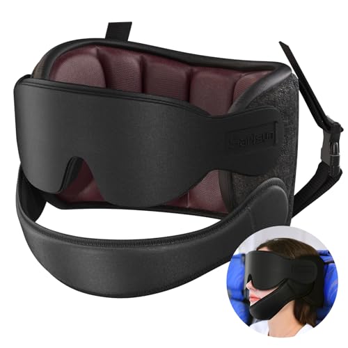 SARISUN Airplane Pillow Combo with Chin Strap, Travel Pillows for Airplanes with Sleep Eye Mask, Plane Head Strap for Long Flights, Car Road Trip, 360° Headrest, Stop Bobblehead Travel Essential, Red - color: Red