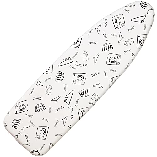 Seiritex Ironing Board Cover and Pad Standard Size 15 x 54 inch, Heat Reflective with Hook and Loop Fasteners, Thick Padding with Elasticized Edges, 3 Layers Iron Board Cover (White) - color: White, size: 15x54