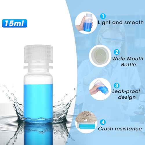0.5oz/15ml Plastic Sample Bottles with caps, Wide Mouth Reagent Bottle with Lids Leak Proof Containers Water Sample Bottles for Laboratories, Travel(5Pcs) - style: 15ML-5pcs