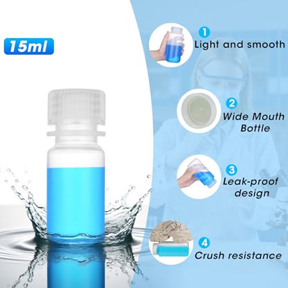0.5oz/15ml Plastic Sample Bottles with caps, Wide Mouth Reagent Bottle with Lids Leak Proof Containers Water Sample Bottles for Laboratories, Travel(10Pcs) - style: 15ML-10pcs