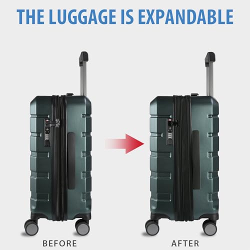 KROSER Hardside Expandable Carry On Luggage with Spinner Wheels & Built-in TSA Lock, Durable Suitcase Rolling Luggage with USB Port, Carry-On 20-Inch, Dark Green - color: Dark Green