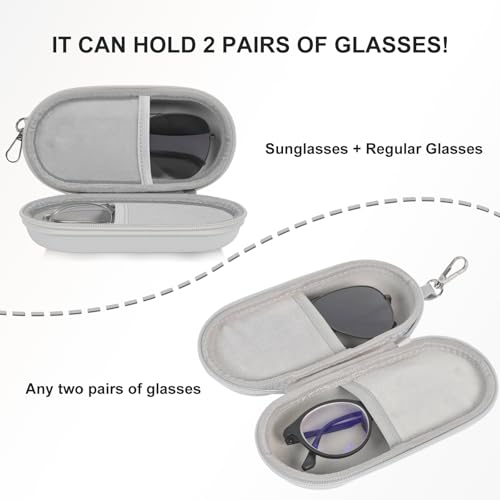 Double Glasses Case,Dual Eyeglasses & Sunglasses Organizer with Clip Zipper Closure for Travel 2 Pairs Storage Box - color: Gray