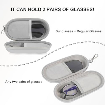 Double Glasses Case,Dual Eyeglasses & Sunglasses Organizer with Clip Zipper Closure for Travel 2 Pairs Storage Box - color: Gray