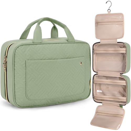 BAGSMART Toiletry Bag Travel Bag with Hanging Hook, Water-resistant Makeup Cosmetic Bag Travel Organizer for Accessories, Shampoo, Full-size Container, Toiletries (Green, Large) - color: Green, size: Large
